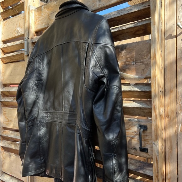 Heavy Black Leather Hugo Boss Jacket - Picture 4 of 9